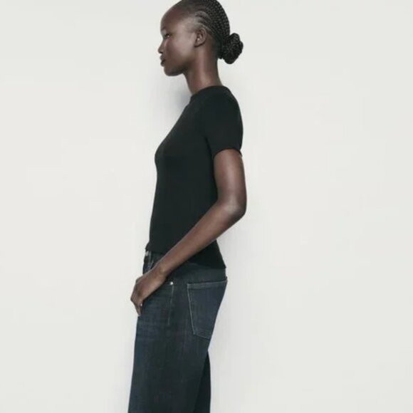 NWT ZARA LIGHT RIB T-SHIRT BLACK - Picture 3 of 5